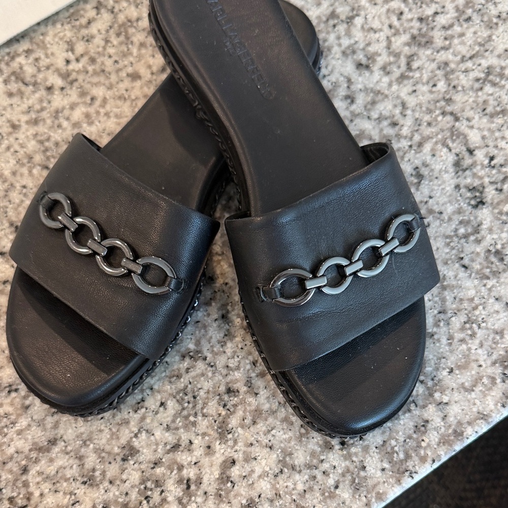Karl Lagerfeld Black Chain Accent Sandals